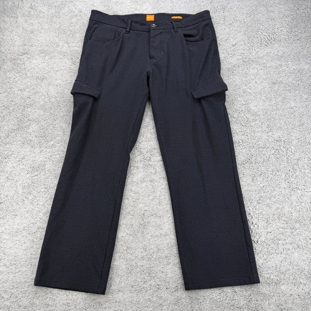 Hugo Boss Cargo Pants Mens 34R Black Slim Fit Orange Label Button Fly Trousers